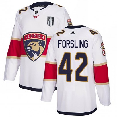 Men's Authentic Florida Panthers Gustav Forsling Adidas Away 2023 Stanley Cup Final Jersey - White