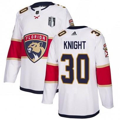 Men's Authentic Florida Panthers Spencer Knight Adidas Away 2023 Stanley Cup Final Jersey - White