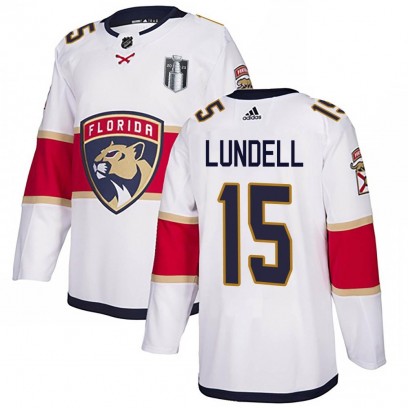 Men's Authentic Florida Panthers Anton Lundell Adidas Away 2023 Stanley Cup Final Jersey - White