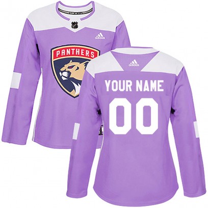 Women's Authentic Florida Panthers Custom Adidas Custom Fights Cancer Practice Jersey - Purple