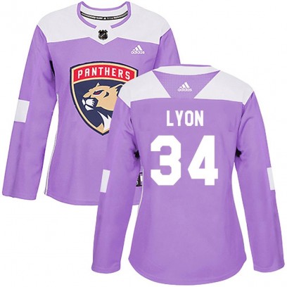 Women's Authentic Florida Panthers Alex Lyon Adidas Fights Cancer Practice Jersey - Purple