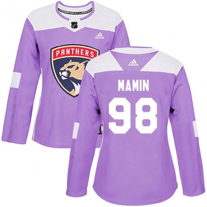 Women's Authentic Florida Panthers Maxim Mamin Adidas Fights Cancer Practice Jersey - Purple