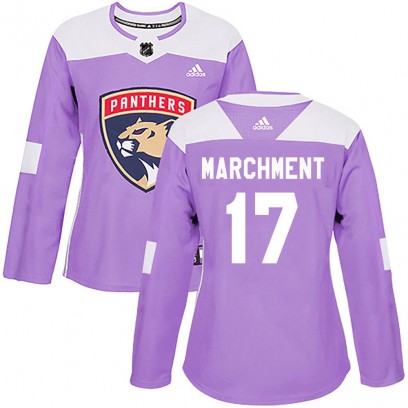 Women's Authentic Florida Panthers Mason Marchment Adidas Fights Cancer Practice Jersey - Purple