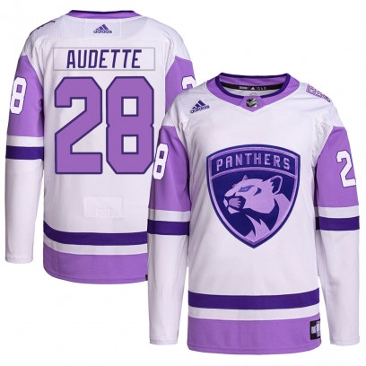 Men's Authentic Florida Panthers Donald Audette Adidas Hockey Fights Cancer Primegreen Jersey - White/Purple