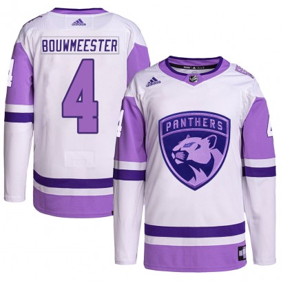 Men's Authentic Florida Panthers Jay Bouwmeester Adidas Hockey Fights Cancer Primegreen Jersey - White/Purple