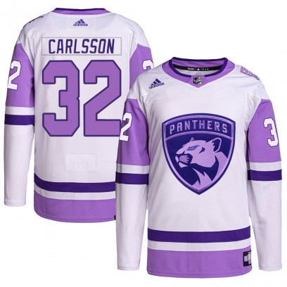 Men's Authentic Florida Panthers Lucas Carlsson Adidas Hockey Fights Cancer Primegreen Jersey - White/Purple