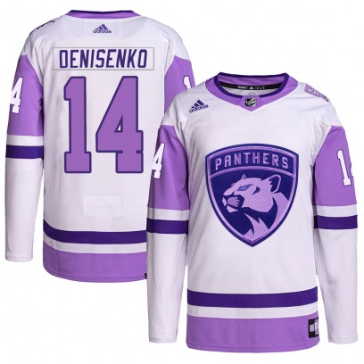 Men's Authentic Florida Panthers Grigori Denisenko Adidas Hockey Fights Cancer Primegreen Jersey - White/Purple