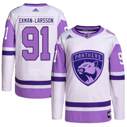 Men's Authentic Florida Panthers Oliver Ekman-Larsson Adidas Hockey Fights Cancer Primegreen Jersey - White/Purple