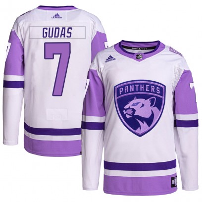 Men's Authentic Florida Panthers Radko Gudas Adidas Hockey Fights Cancer Primegreen Jersey - White/Purple