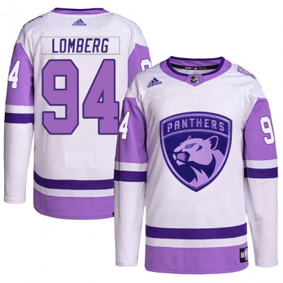 Men's Authentic Florida Panthers Ryan Lomberg Adidas Hockey Fights Cancer Primegreen Jersey - White/Purple
