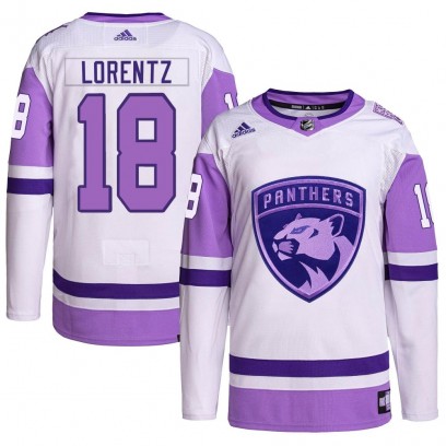 Men's Authentic Florida Panthers Steven Lorentz Adidas Hockey Fights Cancer Primegreen Jersey - White/Purple