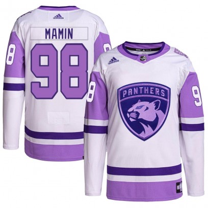 Men's Authentic Florida Panthers Maxim Mamin Adidas Hockey Fights Cancer Primegreen Jersey - White/Purple