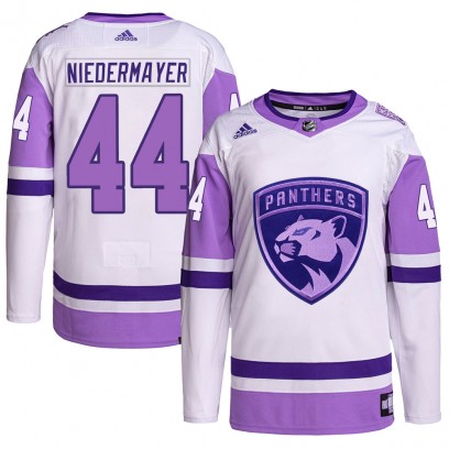 Men's Authentic Florida Panthers Rob Niedermayer Adidas Hockey Fights Cancer Primegreen Jersey - White/Purple