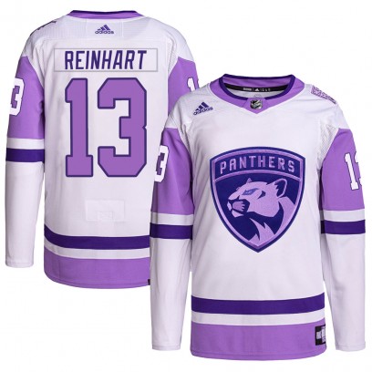 Men's Authentic Florida Panthers Sam Reinhart Adidas Hockey Fights Cancer Primegreen Jersey - White/Purple
