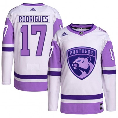 Men's Authentic Florida Panthers Evan Rodrigues Adidas Hockey Fights Cancer Primegreen Jersey - White/Purple