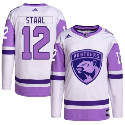 Men's Authentic Florida Panthers Eric Staal Adidas Hockey Fights Cancer Primegreen Jersey - White/Purple