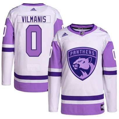 Men's Authentic Florida Panthers Sandis Vilmanis Adidas Hockey Fights Cancer Primegreen Jersey - White/Purple
