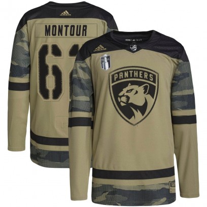Men's Authentic Florida Panthers Brandon Montour Adidas Military Appreciation Practice 2023 Stanley Cup Final Jersey - Camo