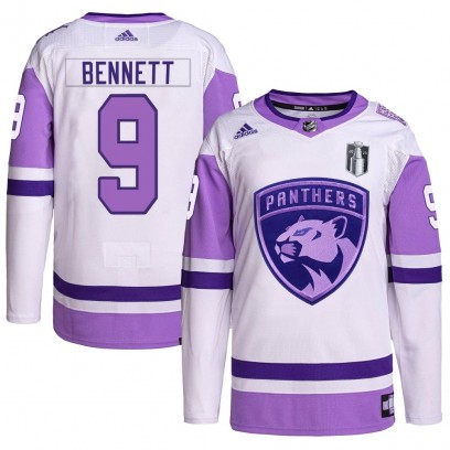 Youth Authentic Florida Panthers Sam Bennett Adidas Hockey Fights Cancer Primegreen 2023 Stanley Cup Final Jersey - White/Purple