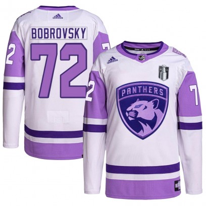 Youth Authentic Florida Panthers Sergei Bobrovsky Adidas Hockey Fights Cancer Primegreen 2023 Stanley Cup Final Jersey - White/P