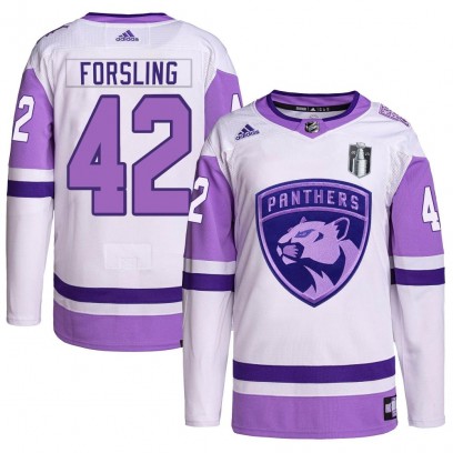 Youth Authentic Florida Panthers Gustav Forsling Adidas Hockey Fights Cancer Primegreen 2023 Stanley Cup Final Jersey - White/Pu