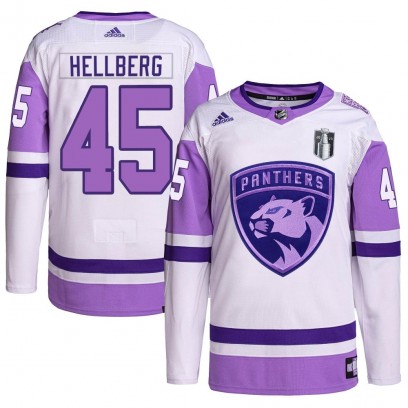 Youth Authentic Florida Panthers Magnus Hellberg Adidas Hockey Fights Cancer Primegreen 2023 Stanley Cup Final Jersey - White/Pu