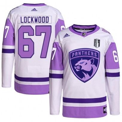 Youth Authentic Florida Panthers William Lockwood Adidas Hockey Fights Cancer Primegreen 2023 Stanley Cup Final Jersey - White/P