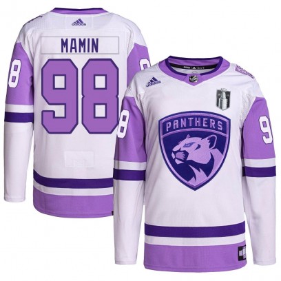 Youth Authentic Florida Panthers Maxim Mamin Adidas Hockey Fights Cancer Primegreen 2023 Stanley Cup Final Jersey - White/Purple