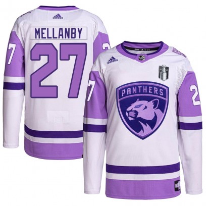 Youth Authentic Florida Panthers Scott Mellanby Adidas Hockey Fights Cancer Primegreen 2023 Stanley Cup Final Jersey - White/Pur