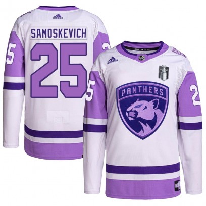 Youth Authentic Florida Panthers Mackie Samoskevich Adidas Hockey Fights Cancer Primegreen 2023 Stanley Cup Final Jersey - White