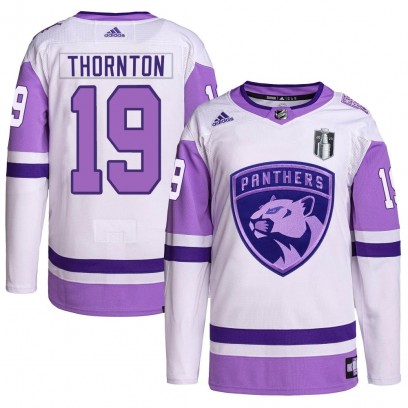 Youth Authentic Florida Panthers Joe Thornton Adidas Hockey Fights Cancer Primegreen 2023 Stanley Cup Final Jersey - White/Purpl