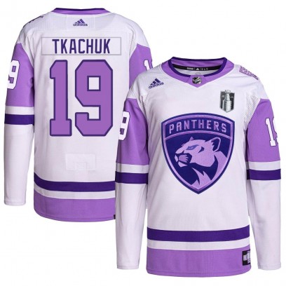Youth Authentic Florida Panthers Matthew Tkachuk Adidas Hockey Fights Cancer Primegreen 2023 Stanley Cup Final Jersey - White/Pu