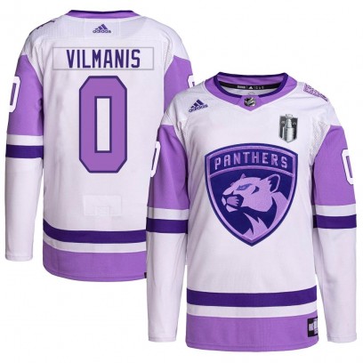 Youth Authentic Florida Panthers Sandis Vilmanis Adidas Hockey Fights Cancer Primegreen 2023 Stanley Cup Final Jersey - White/Pu
