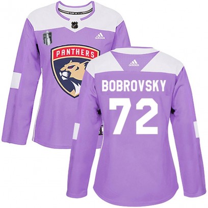 Women's Authentic Florida Panthers Sergei Bobrovsky Adidas Fights Cancer Practice 2023 Stanley Cup Final Jersey - Purple