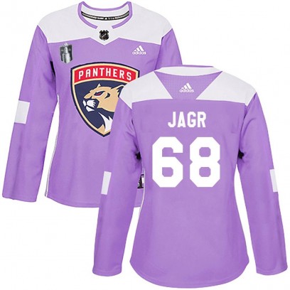 Women's Authentic Florida Panthers Jaromir Jagr Adidas Fights Cancer Practice 2023 Stanley Cup Final Jersey - Purple