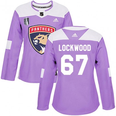 Women's Authentic Florida Panthers William Lockwood Adidas Fights Cancer Practice 2023 Stanley Cup Final Jersey - Purple