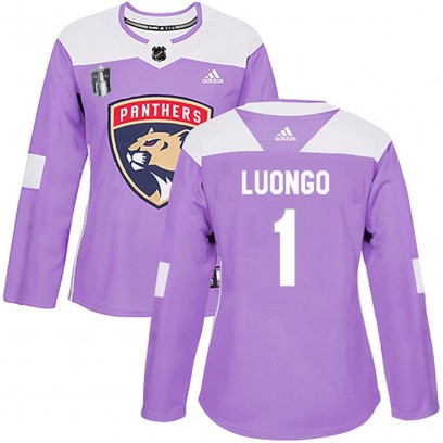 Women's Authentic Florida Panthers Roberto Luongo Adidas Fights Cancer Practice 2023 Stanley Cup Final Jersey - Purple