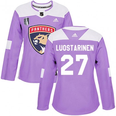 Women's Authentic Florida Panthers Eetu Luostarinen Adidas Fights Cancer Practice 2023 Stanley Cup Final Jersey - Purple