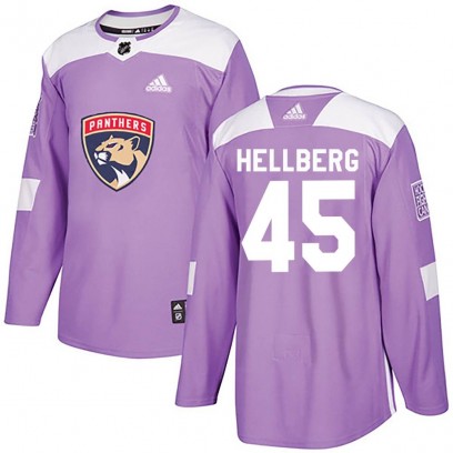 Youth Authentic Florida Panthers Magnus Hellberg Adidas Fights Cancer Practice Jersey - Purple