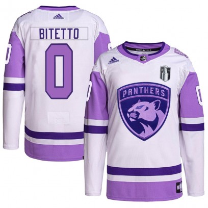 Men's Authentic Florida Panthers Anthony Bitetto Adidas Hockey Fights Cancer Primegreen 2023 Stanley Cup Final Jersey - White/Pu