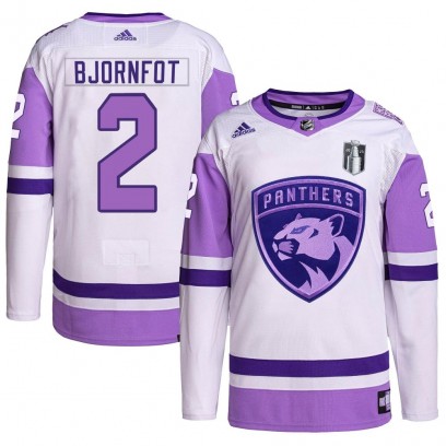 Men's Authentic Florida Panthers Tobias Bjornfot Adidas Hockey Fights Cancer Primegreen 2023 Stanley Cup Final Jersey - White/Pu