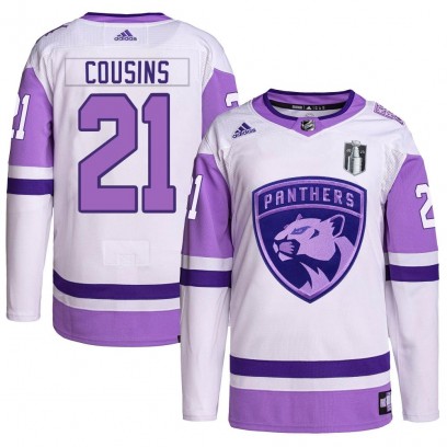 Men's Authentic Florida Panthers Nick Cousins Adidas Hockey Fights Cancer Primegreen 2023 Stanley Cup Final Jersey - White/Purpl