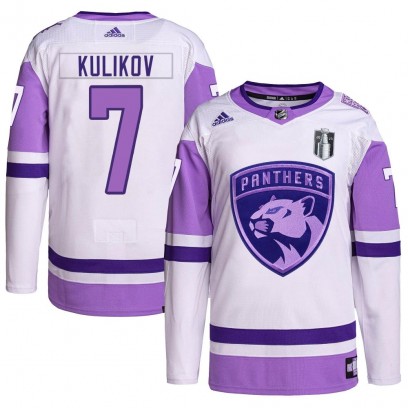 Men's Authentic Florida Panthers Dmitry Kulikov Adidas Hockey Fights Cancer Primegreen 2023 Stanley Cup Final Jersey - White/Pur