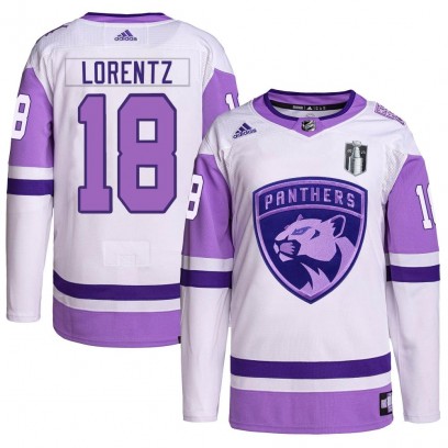 Men's Authentic Florida Panthers Steven Lorentz Adidas Hockey Fights Cancer Primegreen 2023 Stanley Cup Final Jersey - White/Pur