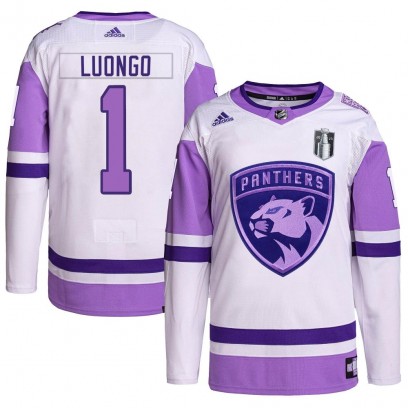 Men's Authentic Florida Panthers Roberto Luongo Adidas Hockey Fights Cancer Primegreen 2023 Stanley Cup Final Jersey - White/Pur