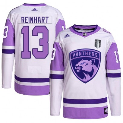 Men's Authentic Florida Panthers Sam Reinhart Adidas Hockey Fights Cancer Primegreen 2023 Stanley Cup Final Jersey - White/Purpl