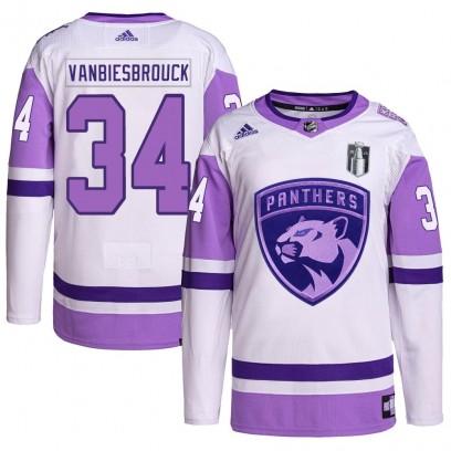 Men's Authentic Florida Panthers John Vanbiesbrouck Adidas Hockey Fights Cancer Primegreen 2023 Stanley Cup Final Jersey - White