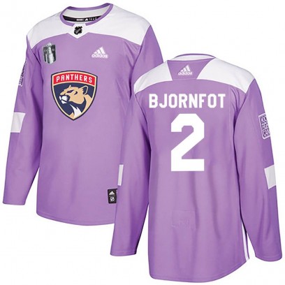 Men's Authentic Florida Panthers Tobias Bjornfot Adidas Fights Cancer Practice 2023 Stanley Cup Final Jersey - Purple