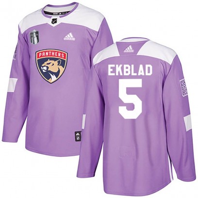 Men's Authentic Florida Panthers Aaron Ekblad Adidas Fights Cancer Practice 2023 Stanley Cup Final Jersey - Purple