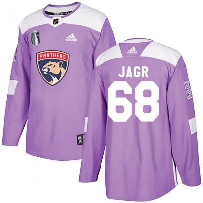 Men's Authentic Florida Panthers Jaromir Jagr Adidas Fights Cancer Practice 2023 Stanley Cup Final Jersey - Purple